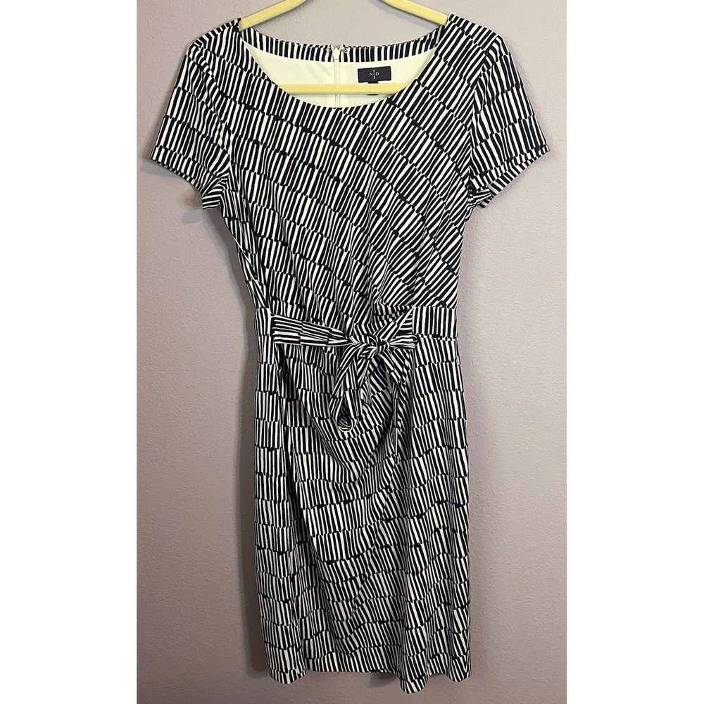 NYDJ Faux Wrap Navy White Sheath Dress Size 8 Medium